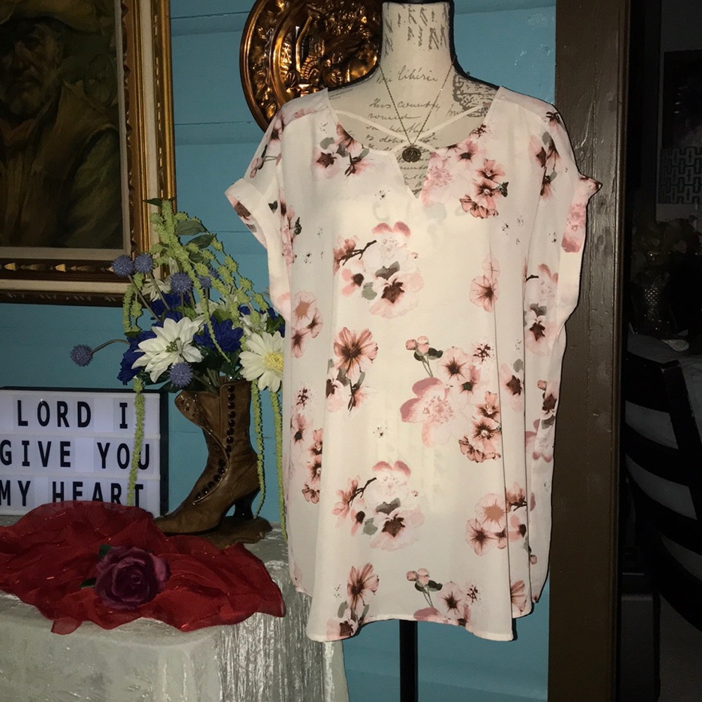 Rue + pink floral blouse